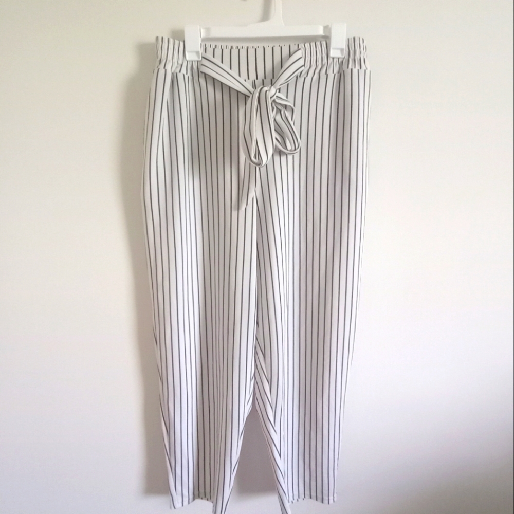 Bottom Sharp Women's Plus Size 3X White Striped Pants
